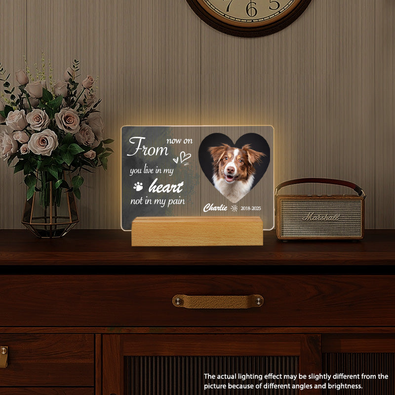 Custom Photo From Now On You Live In My Heart Not In My Pain. Personalized Pet Memorial Acrylic Night Light-Sympathy Gift For Pet Owners, Pet Lovers