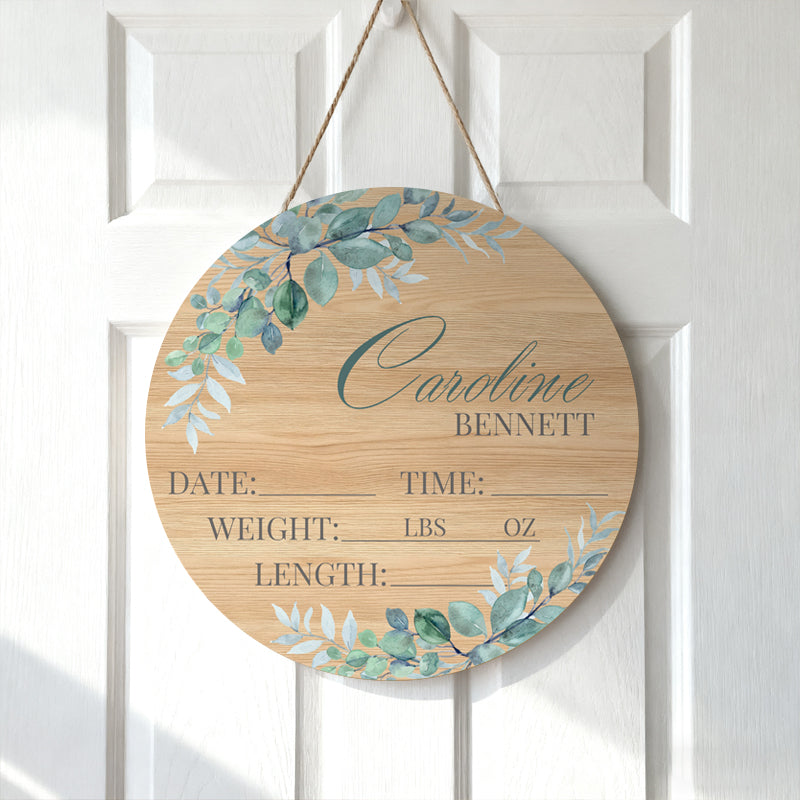 Personalized Baby Stats Wooden Sign – Custom Floral Design for Nursery, Hospital Door, or Baby Shower Gift