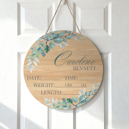 Personalized Baby Stats Wooden Sign – Custom Floral Design for Nursery, Hospital Door, or Baby Shower Gift