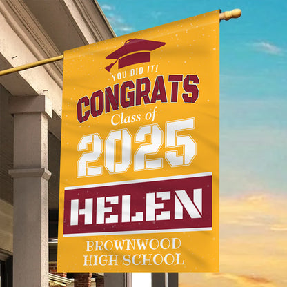 Custom Graduation Garden Flag with Name & School – Personalized Class of 2025 Gift for Son, Daughter, Friend & Graduate