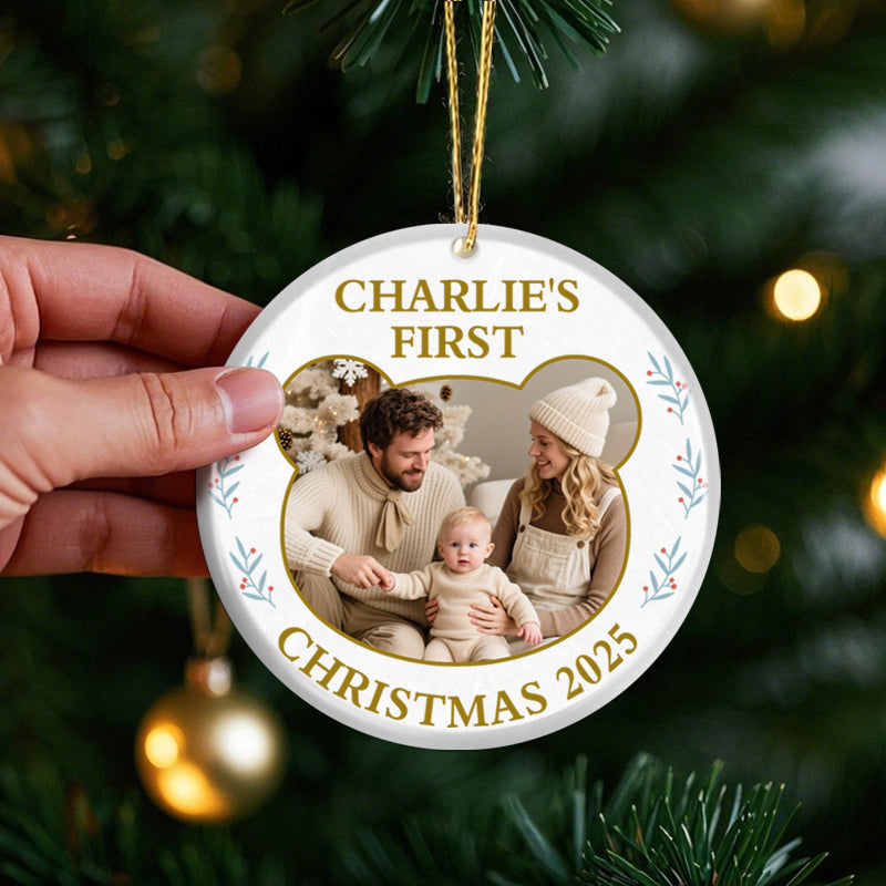 Personalized Baby’s First Christmas Ornament – Custom Bear Photo with Name and Year – Gift for Babies and Families