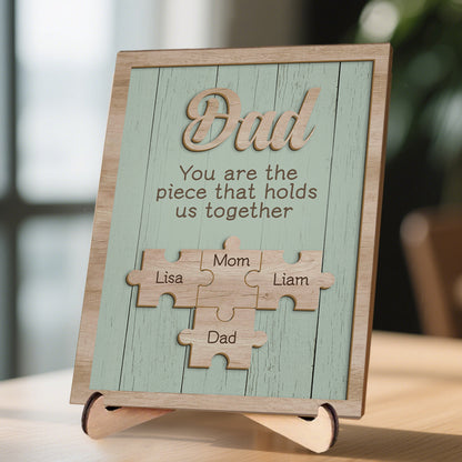 Personalized Puzzle Wooden Plaque – “You Are the Piece That Holds Us Together” – Custom 2-Layer Sign for Mom, Dad, Grandma & Grandpa