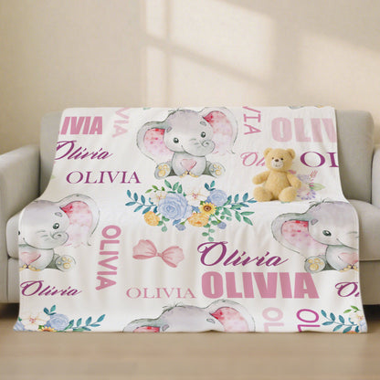 Custom Baby Elephant Blanket – Personalized Keepsake with Name – Perfect Baby Shower or Newborn Gift