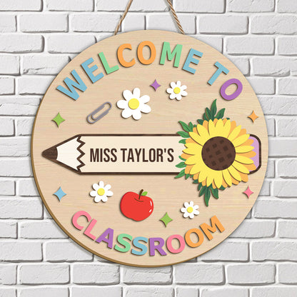 Custom “Welcome to Classroom” Wooden Sign – Personalized Floral Pencil Design – Back to School or Teacher Gift