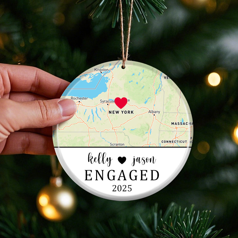 Personalized  City Map Ornament – Custom Ceramic Keepsake with Names, Year & Photo – Gift for Engagement, Wedding & Anniversary