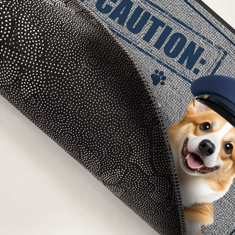 Custom Photo Caution, Pet On Patrol-Enter At Your Own Risk！ - Dog & Cat Personalized Custom Home Decor Decorative Mat - House Warming Gift For Pet Owners, Pet Lovers