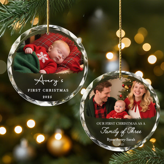 Personalized Baby & Family Photo Ornament – Custom Glass Keepsake for First Christmas 2025 – Holiday Gift for Families