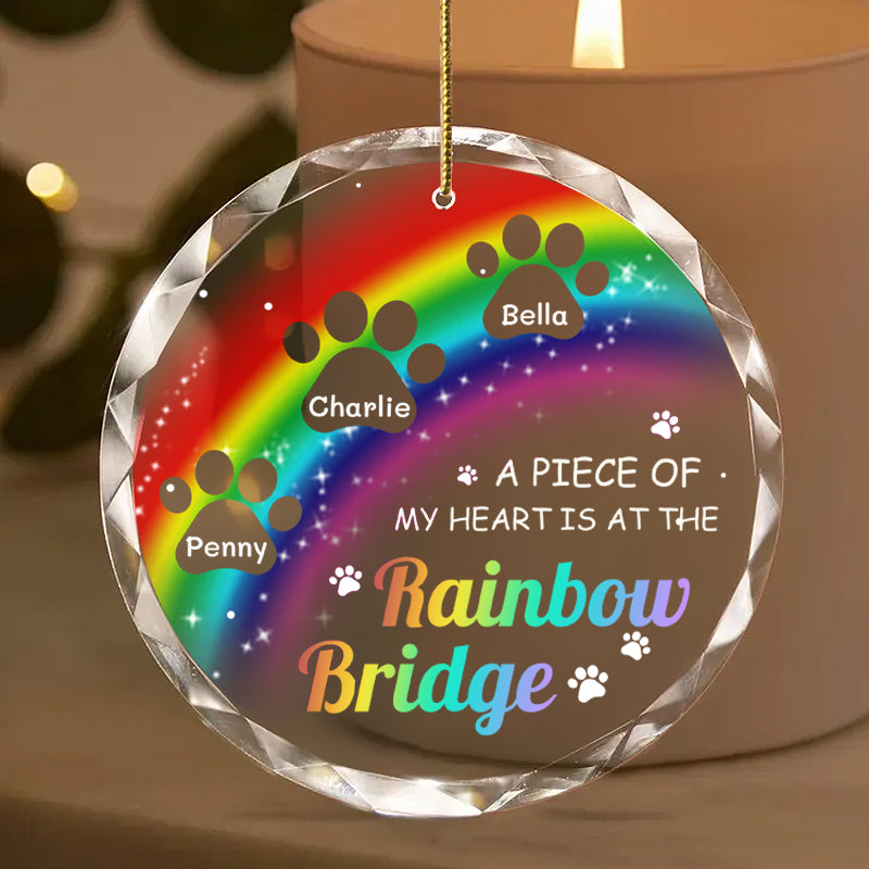 Personalized Rainbow Bridge Glass Ornament – Custom Paw Print Keepsake with Name & Quote – Sympathy Gift for Pet Owners, Pet Lovers
