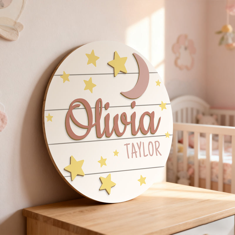 Personalized Baby Name Wooden Sign – Custom Starry Sky Design for Nursery, Hospital Door, or Baby Shower Gift