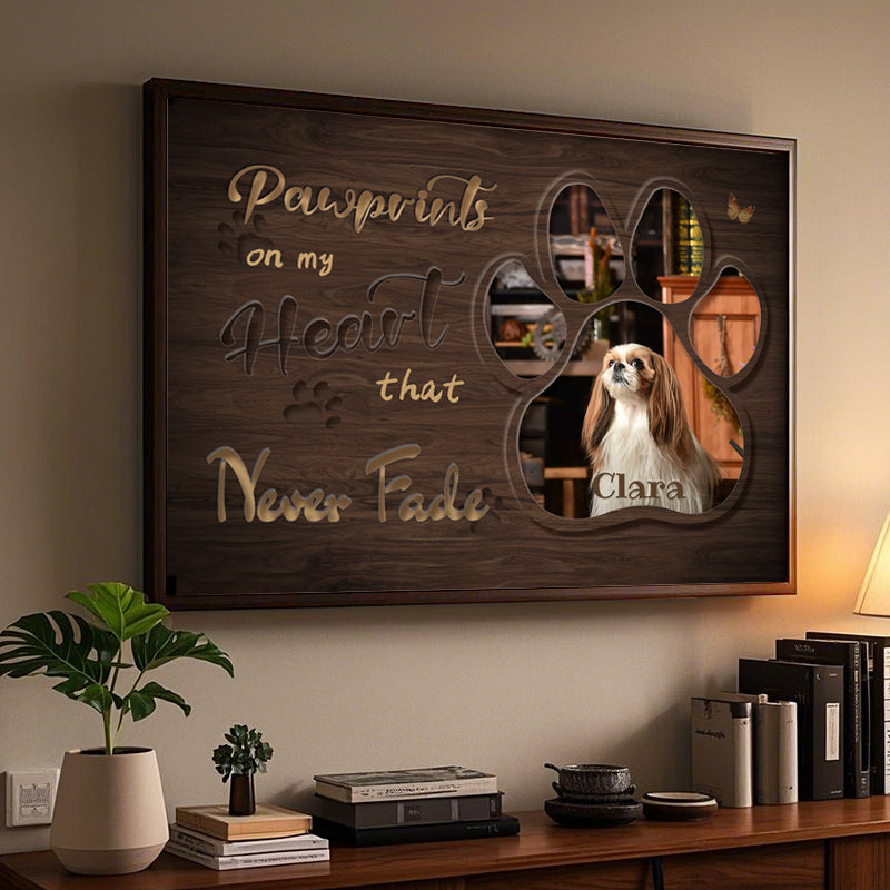 Custom Photo Pawprints On My Heart - Pets Personalized Custom Horizontal Poster - Sympathy Gift For Pet Owners, Pet Lovers