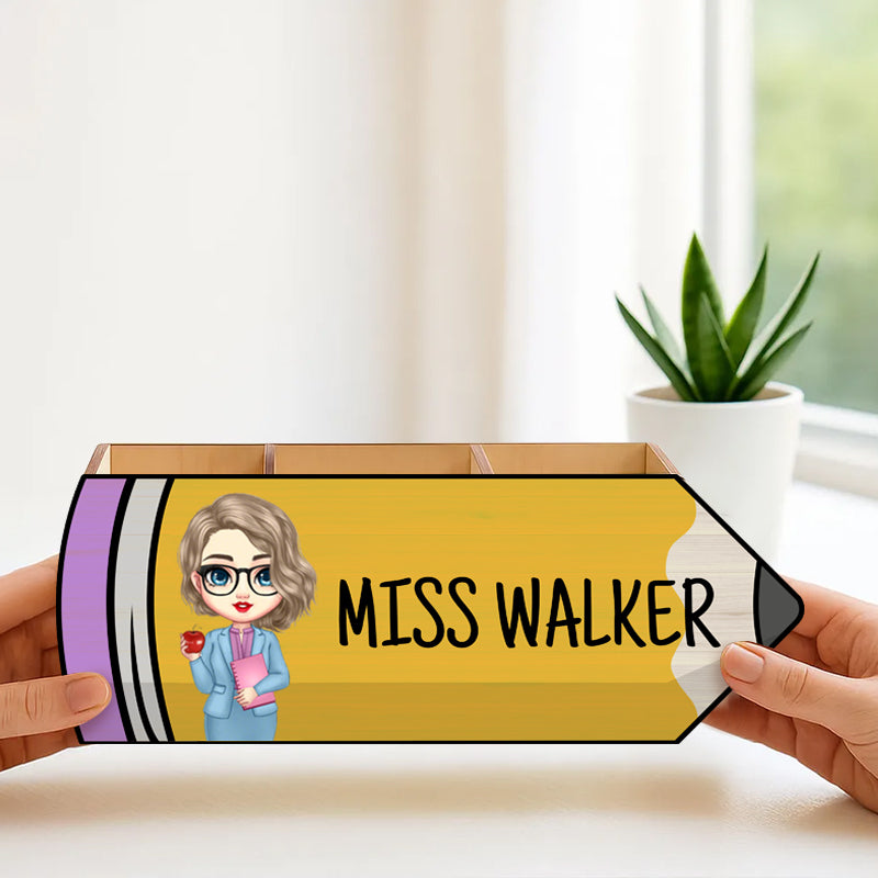 Personalized Pencil-Shaped Wooden Pen Pencil Holder – Custom Name & Character Gift for Back to School, Classroom, or Teacher Appreciation
