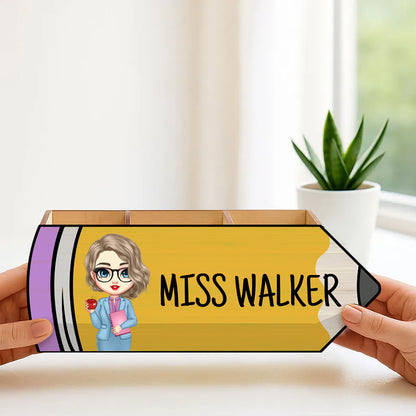 Personalized Pencil-Shaped Wooden Pen Pencil Holder – Custom Name & Character Gift for Back to School, Classroom, or Teacher Appreciation