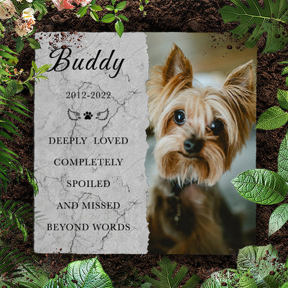 Custom Photo Deeply Loved Completely Spoiled And Missed Beyond Words- Pet Memorial Square-shaped Stone Custom - Sympathy Gift For Pet Owners, Pet Lovers