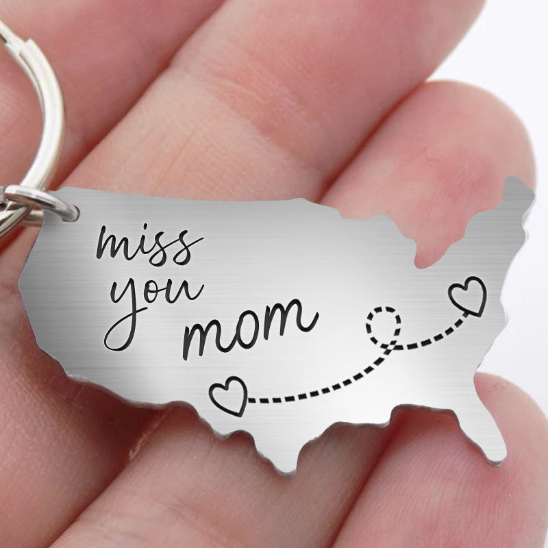 Custom Miss You Keychain – Personalized Keepsake Gift for Couples, Family, and Friends in Long Distance Relationships