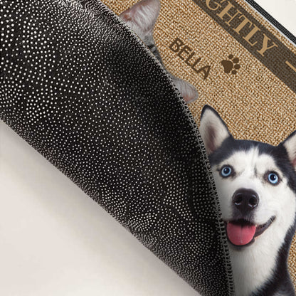 Custom Photo Step Lightly, The Dog And Cat Are Watching - Dog & Cat Personalized Custom Home Decor Decorative Mat - House Warming Gift For Pet Owners, Pet Lovers