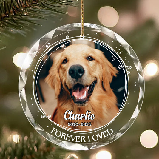 Personalized Pet Memorial Ornament – Custom Glass Keepsake with Photo, Name & Dates – Forever Loved Tribute Gift for Pet Loss, Dog or Cat Owners