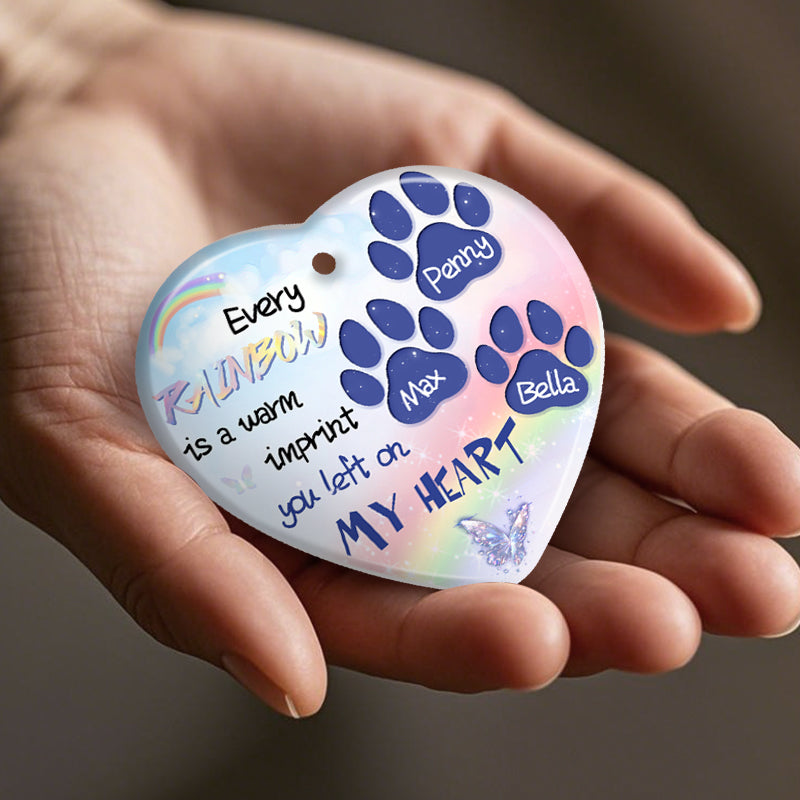 Custom Every Rainbow Is A Warm Imprint -Ceramic Heart Shaped-Sympathy Gift For Pet Owners, Pet Lovers
