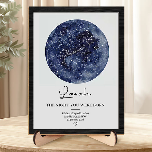 Custom Baby Birth Star Map – Personalized “The Night You Were Born” Wooden Sign for New Parents & Nursery Decor