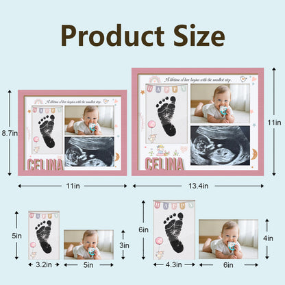 Personalized Baby Handprint & Footprint Frame – Custom Wooden Keepsake Gift for New Parents, Grandparents