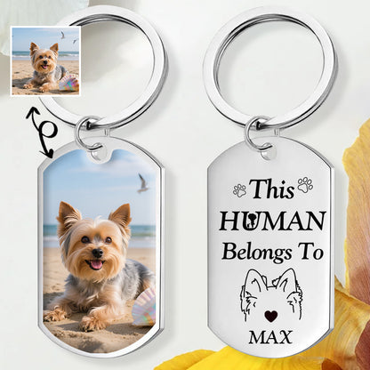 Custom Photo This Human Belongs To A Dog-Personalized Keychain-Memorial Personalized Custom Keychain - Sympathy Gift For Pet Owners, Pet Lovers