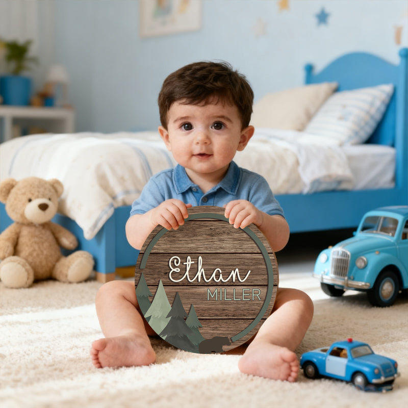 Personalized Baby Name Wooden Sign – Custom Floral Design for Nursery, Hospital Door, or Baby Shower Gift