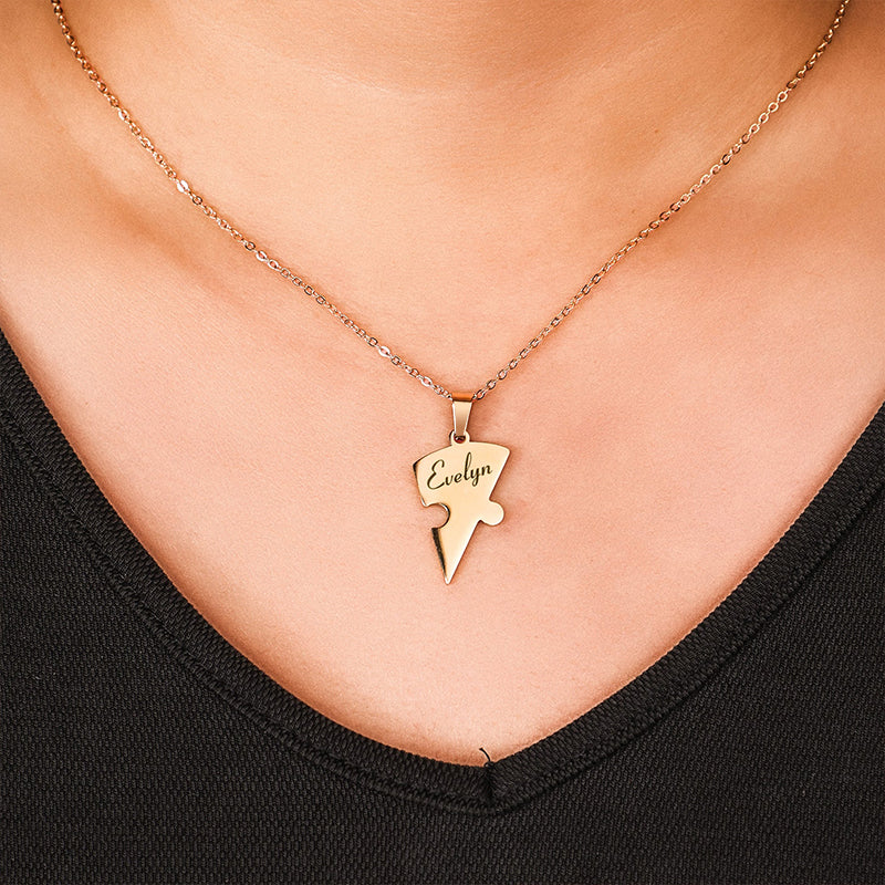 Custom Heart Puzzle Necklace – Personalized Name Charms – Gift for Family & Loved Ones