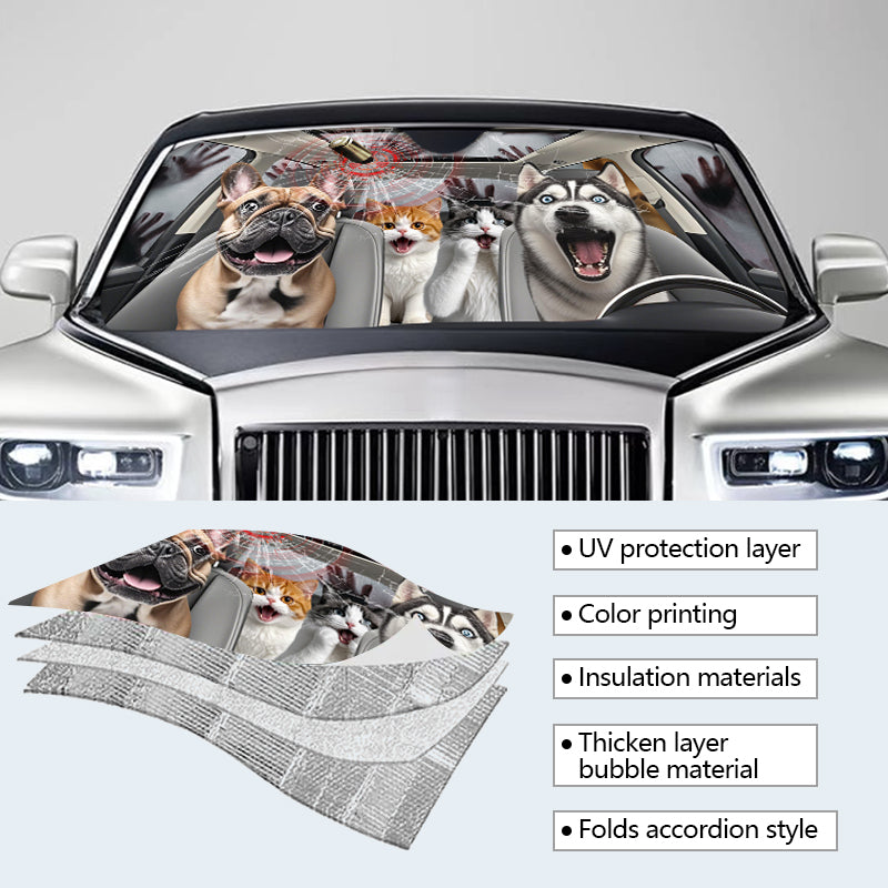 Custom Photo Have Fun Together - Dog/Cat Personalized Custom Auto Windshield Sunshade, Car Window Protector - Gift For Pet Owners, Pet Lovers