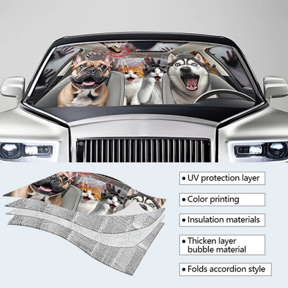 Custom Photo Have Fun Together - Dog/Cat Personalized Custom Auto Windshield Sunshade, Car Window Protector - Gift For Pet Owners, Pet Lovers