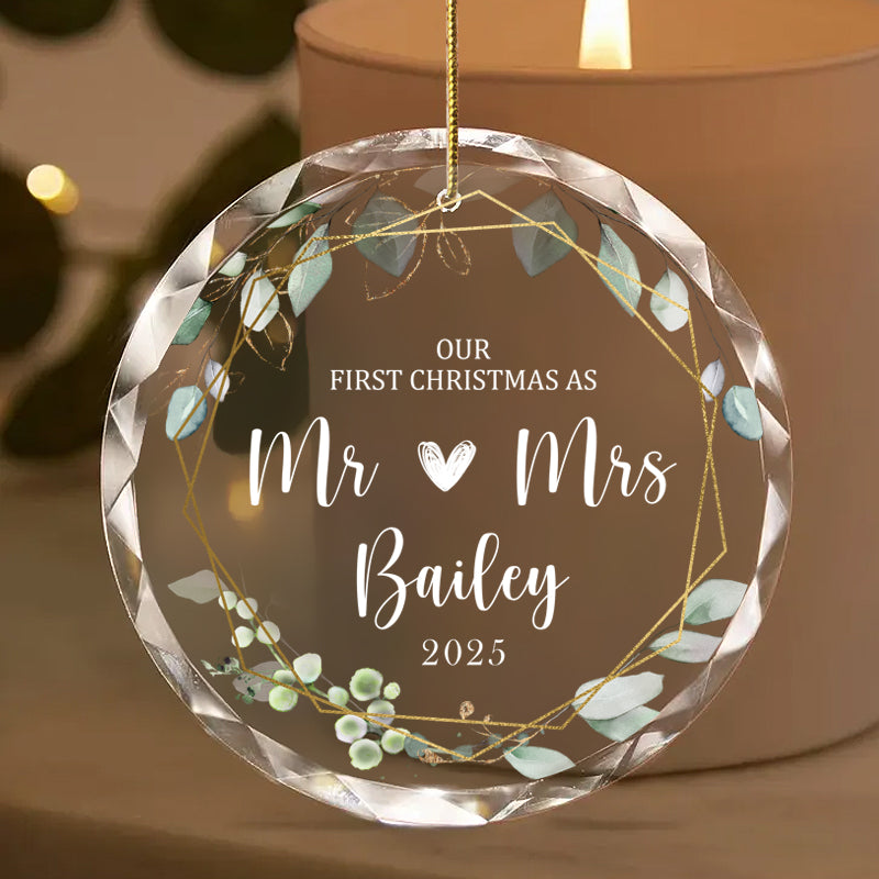 Personalized Our First Christmas as Mr ❤ Mrs Ornament – Custom Glass Keepsake with Last Name & Year – Gift for Newlyweds, Spouse, or Married Couple