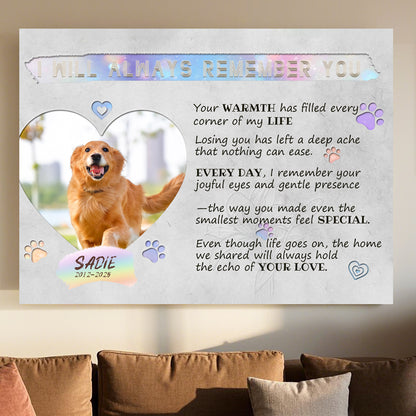 Custom Photo I Will Always Remember You- Pets Personalized Custom Horizontal Poster/Canvas - Sympathy Gift For Pet Owners, Pet Lovers