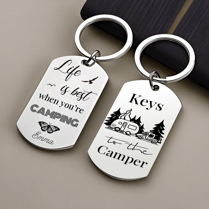Custom Camping Keychain – “Keys to the Camper” Personalized Gift for RV Lovers, Campers, or Outdoor Enthusiasts