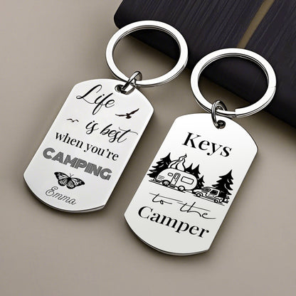 Custom Camping Keychain – “Keys to the Camper” Personalized Gift for RV Lovers, Campers, or Outdoor Enthusiasts