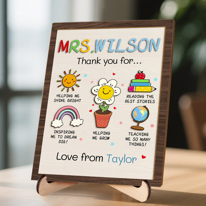 Custom “Thank You for Helping Me Shine” Wooden Plaque with Stand – Personalized Name – Perfect Back to School & Teacher Appreciation Gift