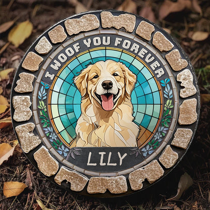 Custom Photo I Woof You Forever- Memorial Personalized Custom 3D Mosaic Faux Stained Glass Print Round Shaped Memorial Stone  - Gift For Pet Owners, Pet Lovers