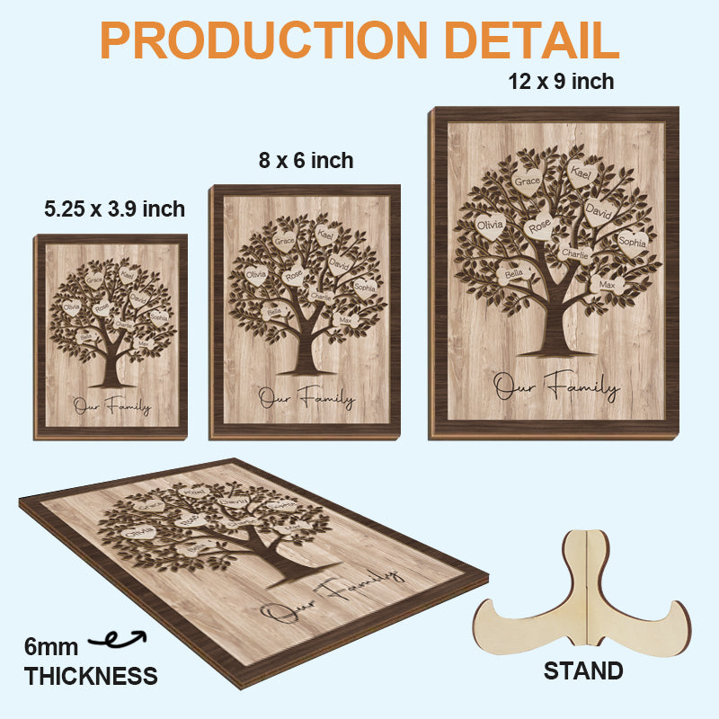 Custom 3-Layer Family Tree Wooden Sign with Hearts, Paw Prints & Bones – Personalized Gift for Mom, Dad & Pet Lovers