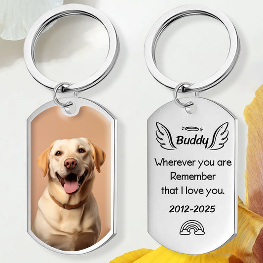 Custom Photo Wherever You Are Remember That I Love You-Memorial Personalized Custom Keychain - Sympathy Gift For Pet Owners, Pet Lovers