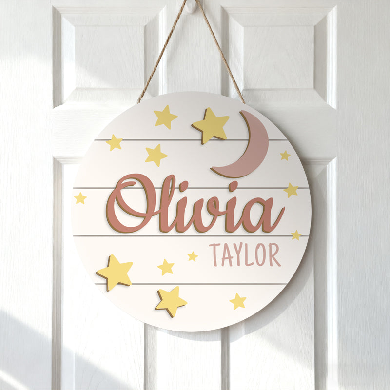 Personalized Baby Name Wooden Sign – Custom Starry Sky Design for Nursery, Hospital Door, or Baby Shower Gift