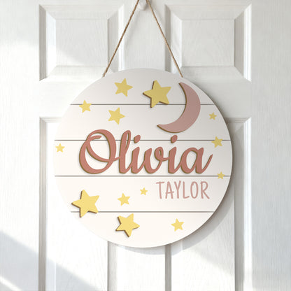 Personalized Baby Name Wooden Sign – Custom Starry Sky Design for Nursery, Hospital Door, or Baby Shower Gift