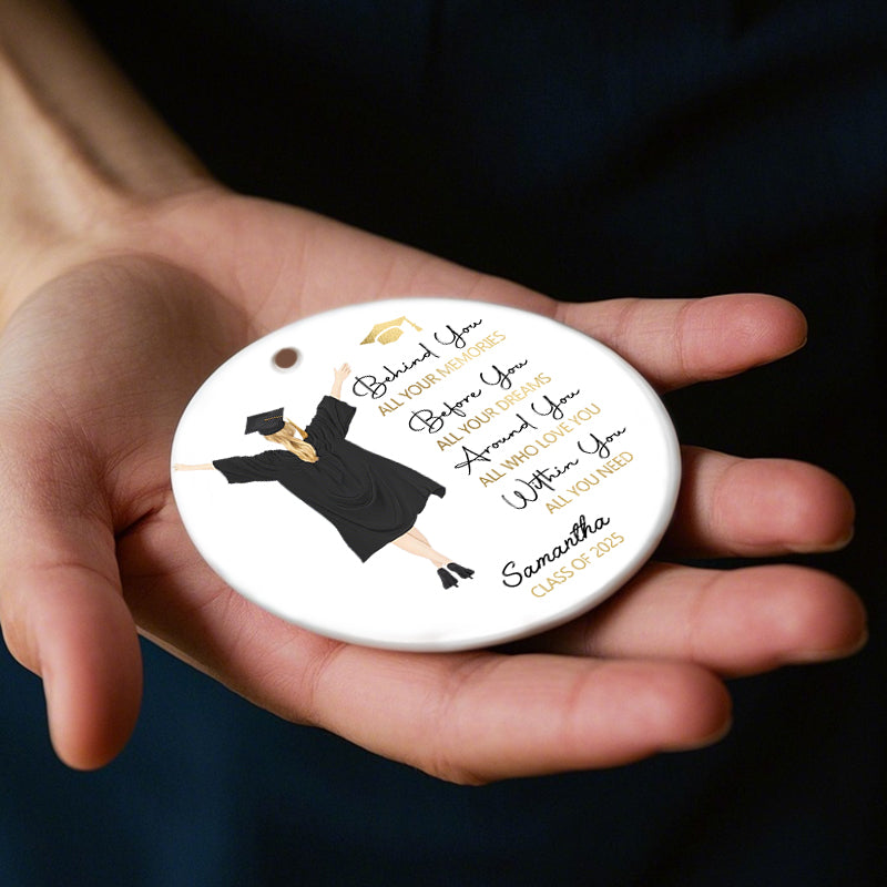 Personalized Graduation Ornament – Custom Silhouette Ceramic Keepsake with Name & Year – Inspirational Gift for Graduate, Parents, or Teachers