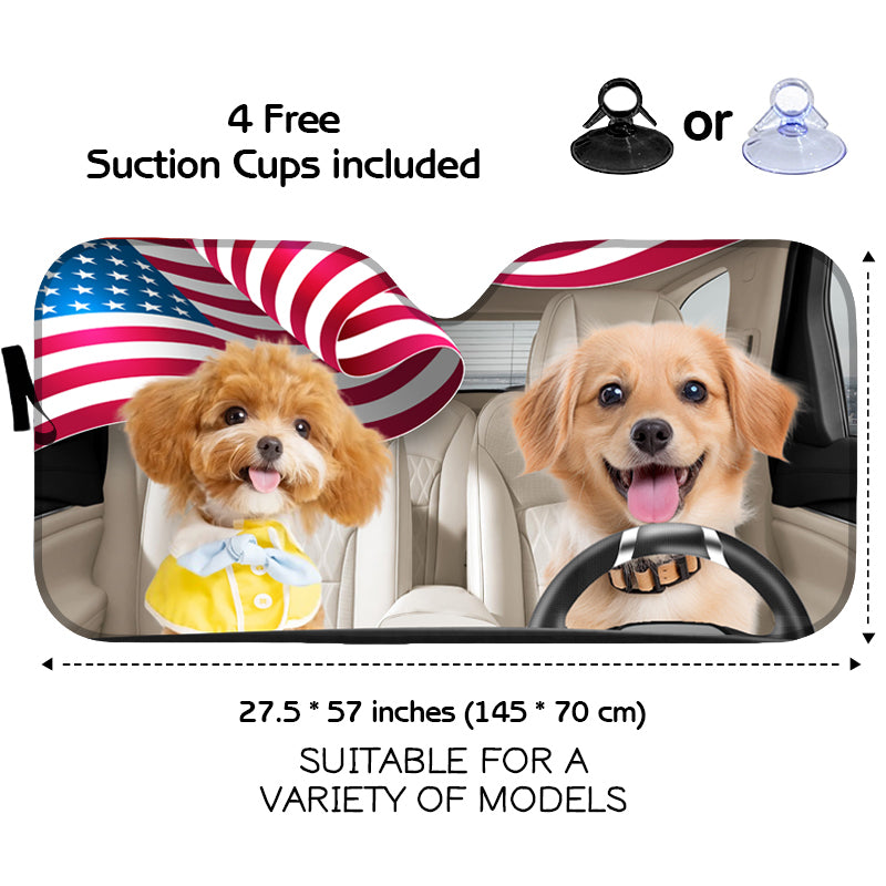 Custom Photo Happy Family Happy Trip - Pet Personalized Custom Auto Windshield Sunshade, Car Window Protector - Gift For Pet Owners, Pet Lovers