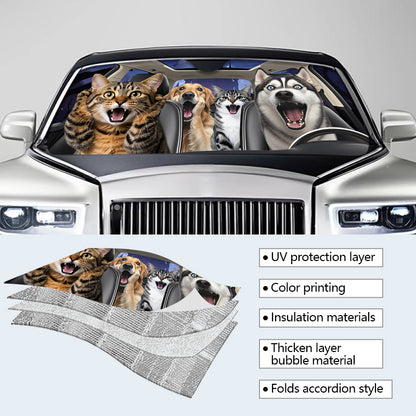 Custom Photo Pets Are Family, They Make Life Brighter - Pet Personalized Custom Auto Windshield Sunshade, Car Window Protector - Gift For Pet Owners, Pet Lovers
