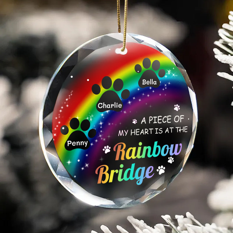 Personalized Rainbow Bridge Glass Ornament – Custom Paw Print Keepsake with Name & Quote – Sympathy Gift for Pet Owners, Pet Lovers
