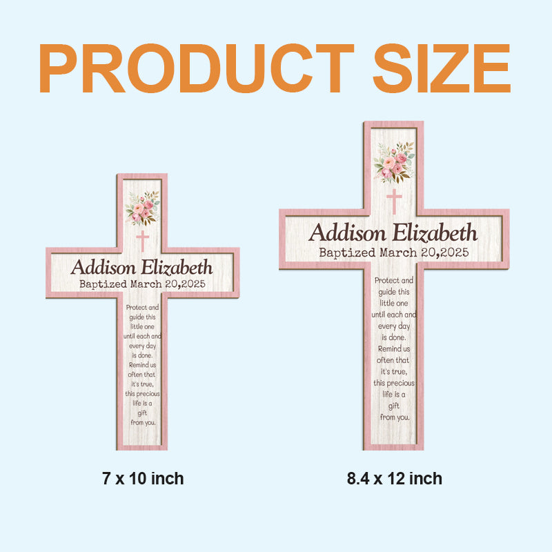Personalized Floral Cross Keepsake – Custom Name, Occasion & Date – Faith Gift for Baptism, Christening, or Nursery Decor