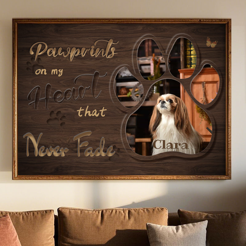Custom Photo Pawprints On My Heart - Pets Personalized Custom Horizontal Poster - Sympathy Gift For Pet Owners, Pet Lovers