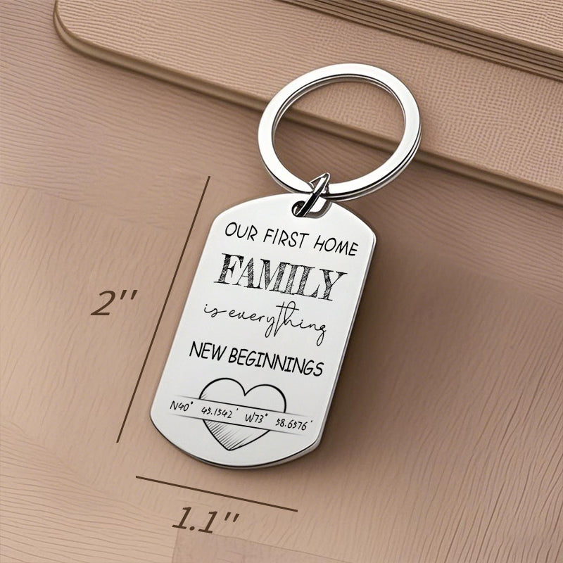 Custom Photo Our First Home – Personalized Keepsake Keychain with Coordinates for Families, Housewarmings, and New Beginnings