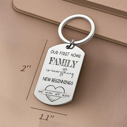 Custom Photo Our First Home – Personalized Keepsake Keychain with Coordinates for Families, Housewarmings, and New Beginnings