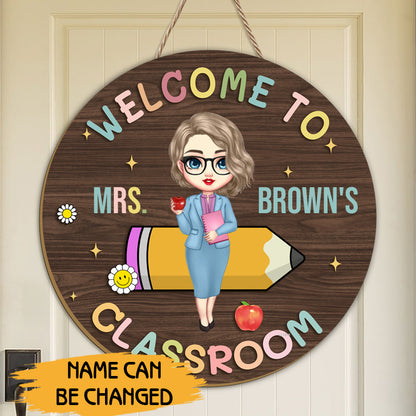 Custom “Welcome to Classroom” Wooden Sign – Personalized Teacher & Name – Back to School or Teacher Gift