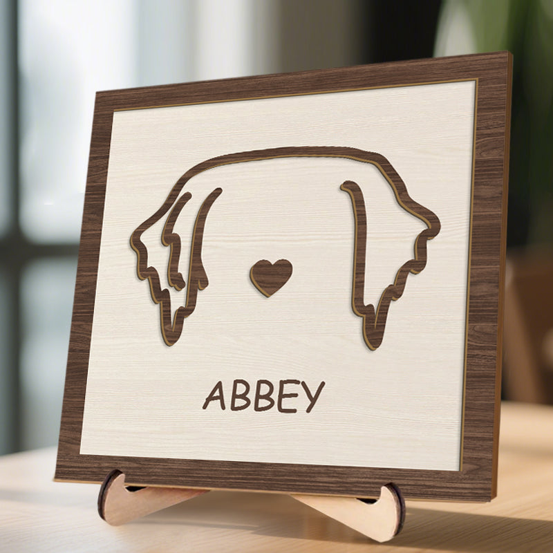 Custom Dog Ear Portrait - Personalized Wooden Sign - Unique Pet 2-Layered Wooden Plaque With Stand - Thoughtful Gift for Dog Lovers, Pet Owners