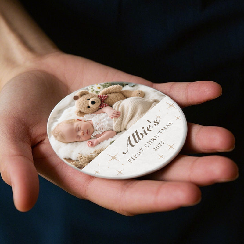Personalized Baby’s First Christmas Ornament – Custom Photo with Name and Year – Gift for Babies and Families