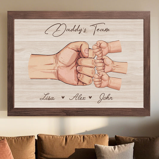 Custom Daddy & Kids, Together We're A Team- Family Personalized Custom Horizontal Poster - Father's Day, Birthday Gift For Dad